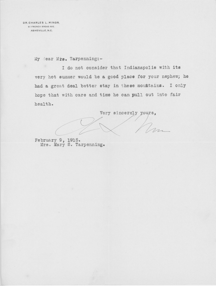 Letter - Dr Minor to Mary V C Strickland (Tarpenning) Feb 9 1915