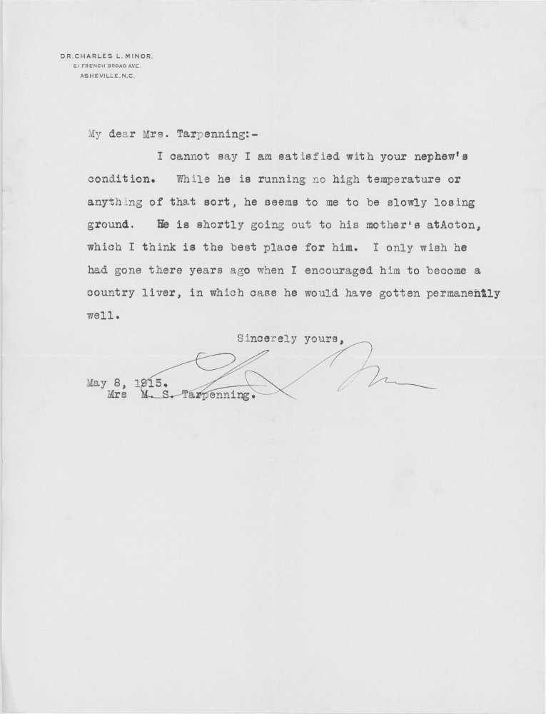 Letter - Dr Minor to Mary V C Strickland (Tarpenning) May 8 1915