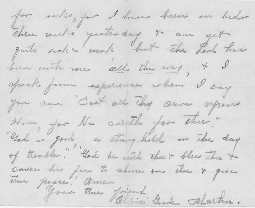 Letter - Olivia Goode Martin to Susan L Strickland (Norburn) 1916