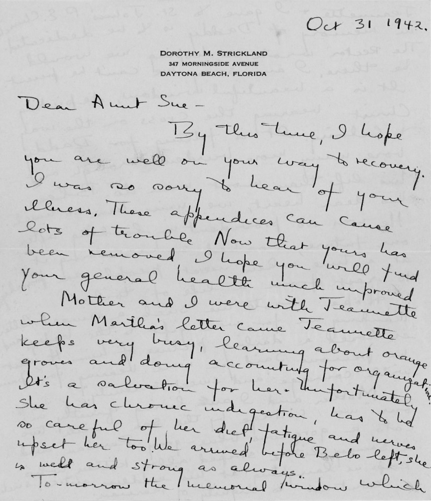 Letter - Dorothy M Strickland to Susan L Strickland (Norburn) Oct 31 1942