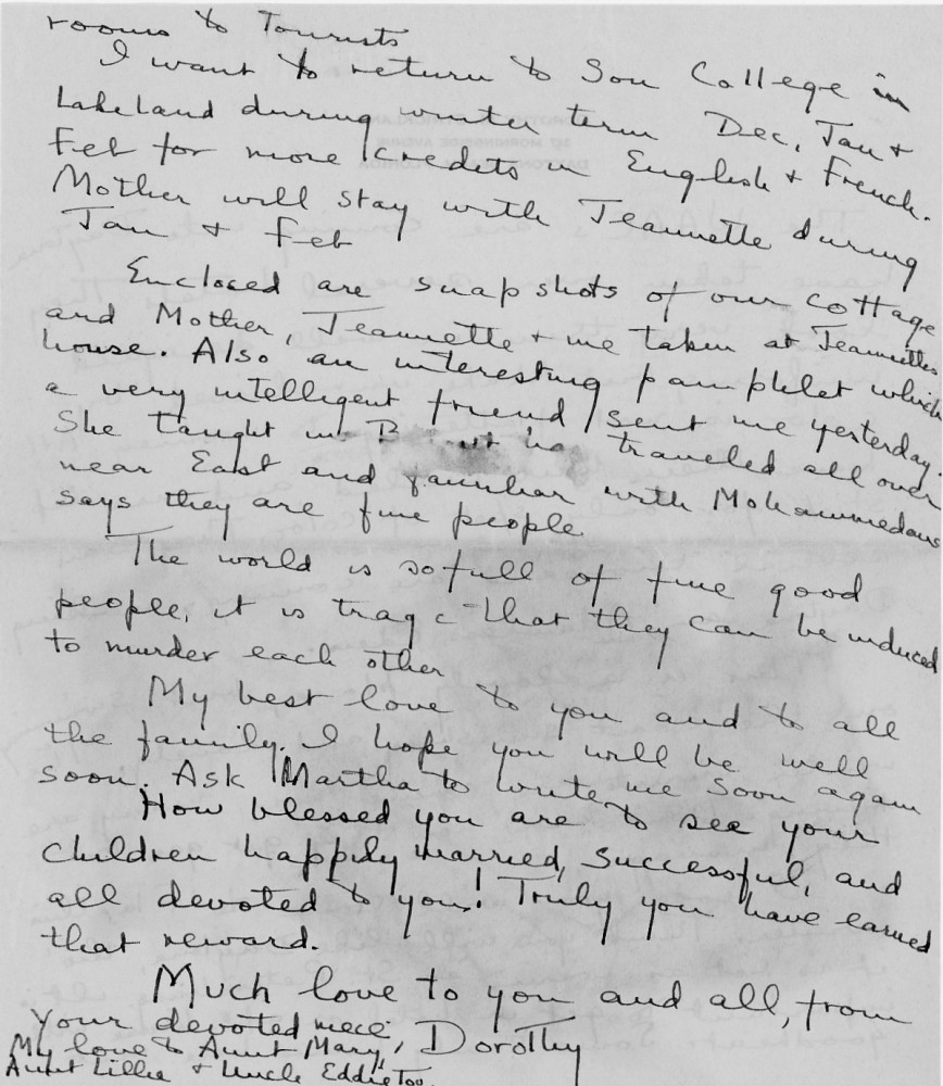 Letter - Dorothy M Strickland to Susan L Strickland (Norburn) Oct 31 1942