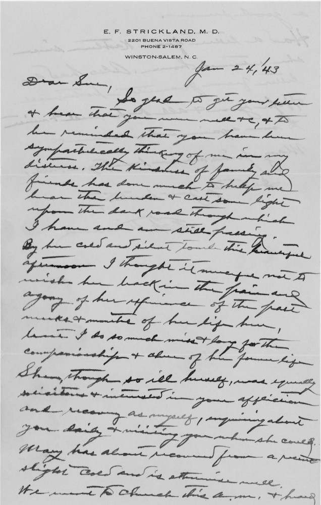 Letter - Edward F Strickland to Susan L Strickland (Norburn) Jan 24 1943