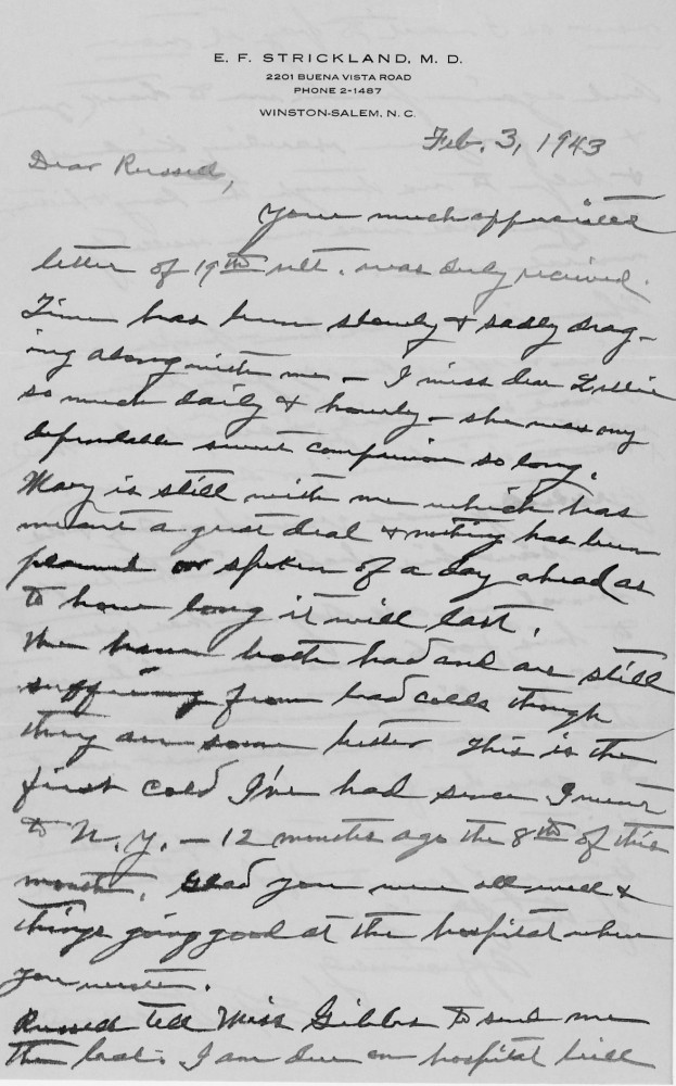 Letter - Edward F Strickland to Russell L Norburn Feb 3 1943