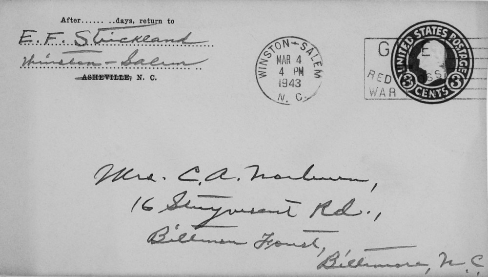 Letter - Edward F Strickland to Susan L Strickland (Norburn) Mar 3 1943