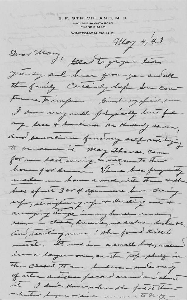 Letter - Edward F Strickland to Mary V C Strickland (Tarpenning) May 4 1943