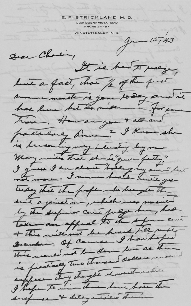Letter - Edward F Strickland to Charles S Norburn Jun 15 1943