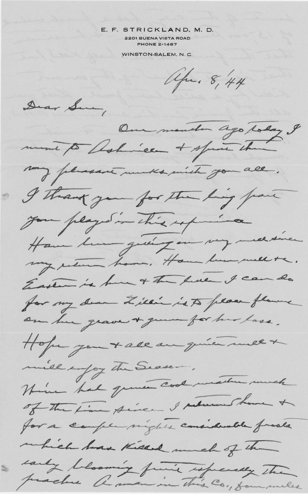 Letter - Edward F Strickland to Susan L Strickland (Norburn) Apr 8 1944