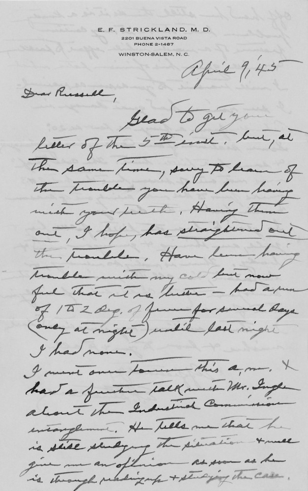 Letter - Edward F Strickland to Russell L Norburn Apr 9 1945