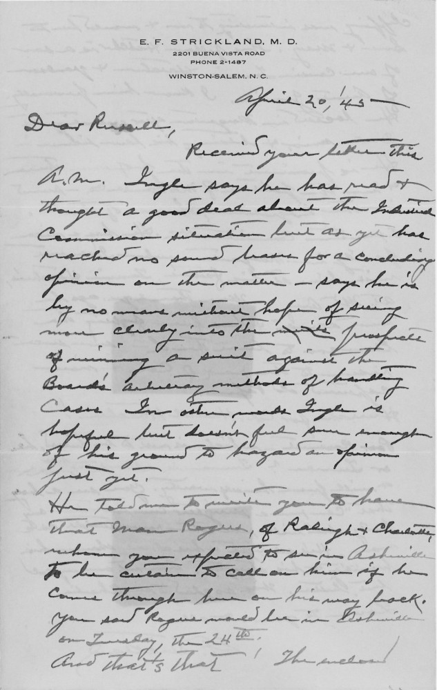 Letter - Edward F Strickland to Russell L Norburn Apr 20 1945