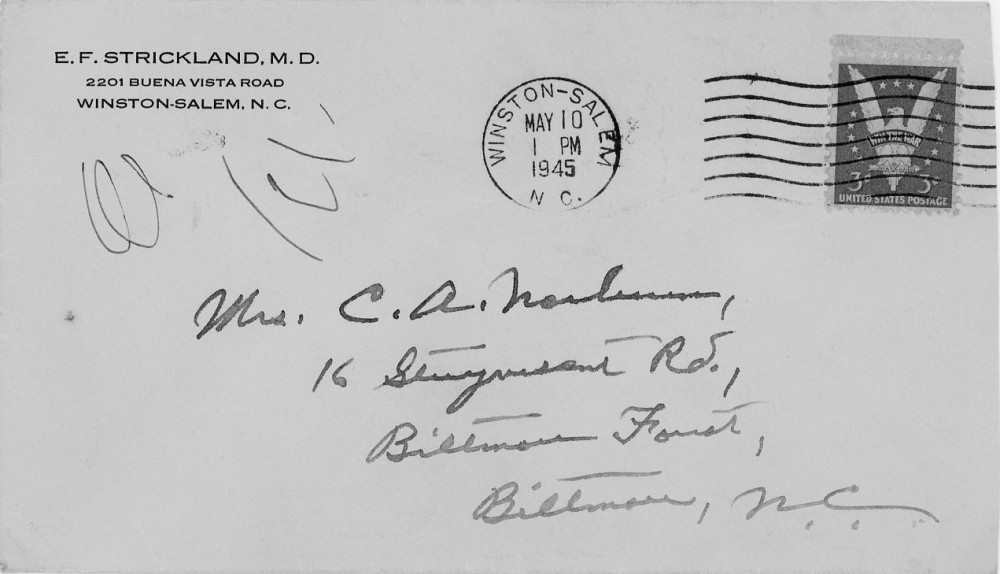 Letter - Edward F Strickland to Susan L Strickland (Norburn) May 9 1945