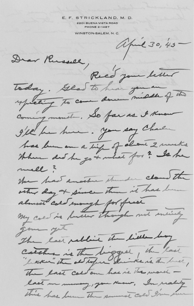 Letter - Edward F Strickland to Russell L Norburn Apr 30 1945