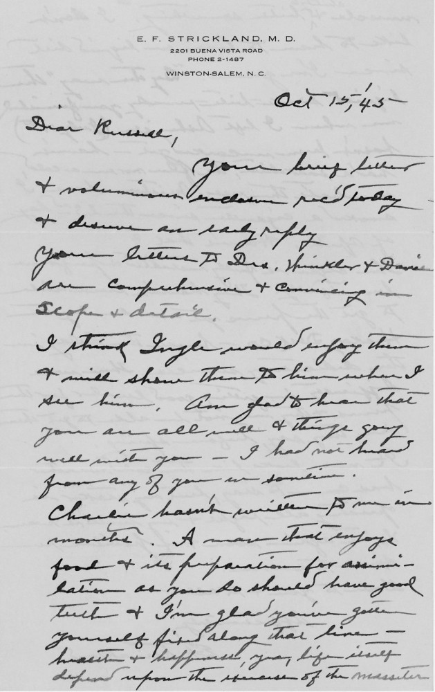 Letter - Edward F Strickland to Russell L Norburn Oct 15 1945