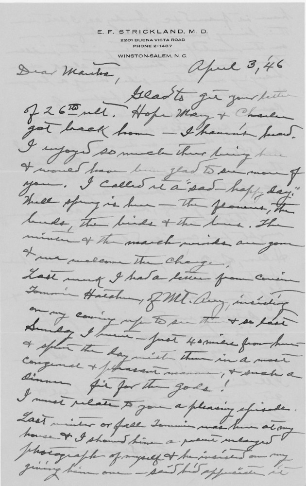 Letter - Edward F Strickland to Martha E Norburn Apr 3 1946