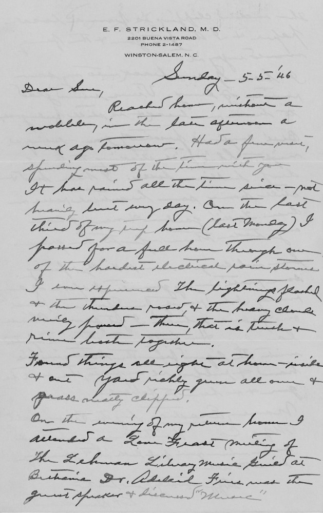 Letter - Edward F Strickland to Susan L Strickland (Norburn) May 5 1946
