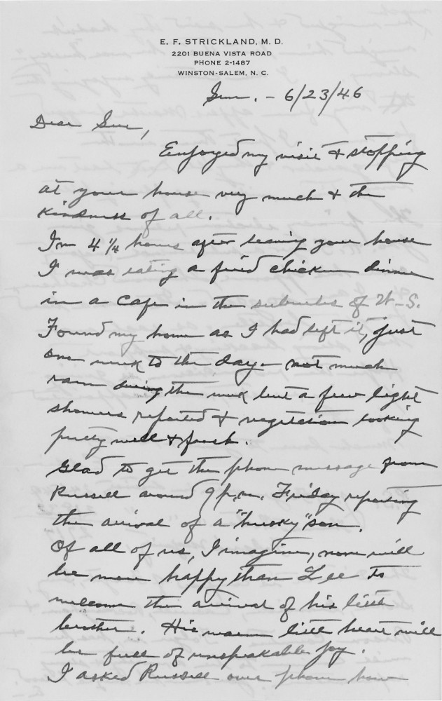 Letter - Edward F Strickland to Susan L Strickland (Norburn) Jun 23 1946