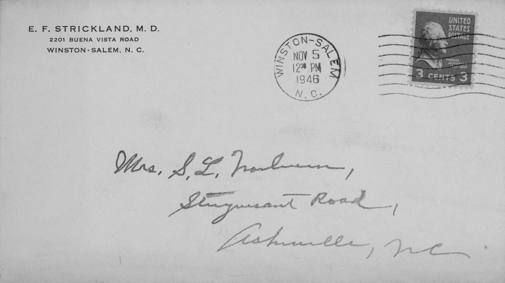 Letter - Edward F Strickland to Susan L Strickland (Norburn) Nov 5 1946