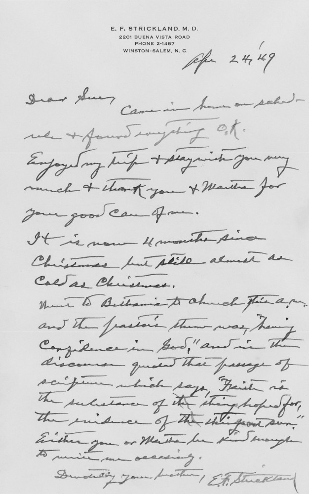 Letter - Edward F Strickland to Susan L Strickland (Norburn) Apr 24 1949