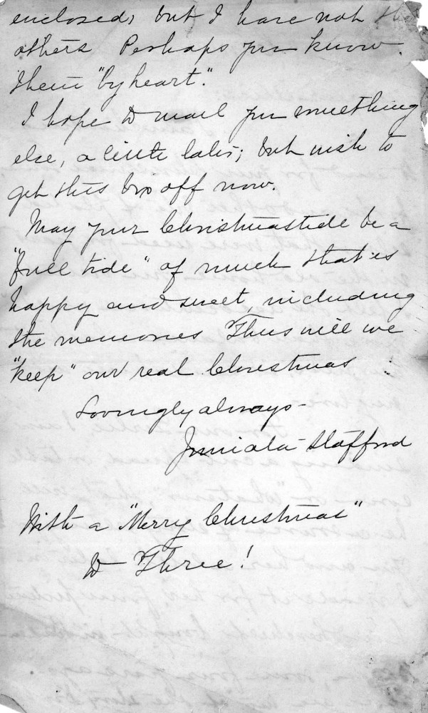 Letter - Juniata Stafford to Mrs W G Voorheis Dec 1904