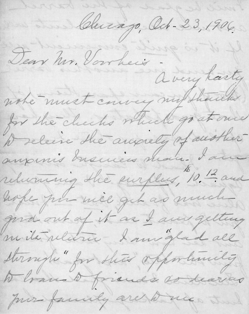 Letter - Juniata Stafford to W G Voorheis Oct 1906