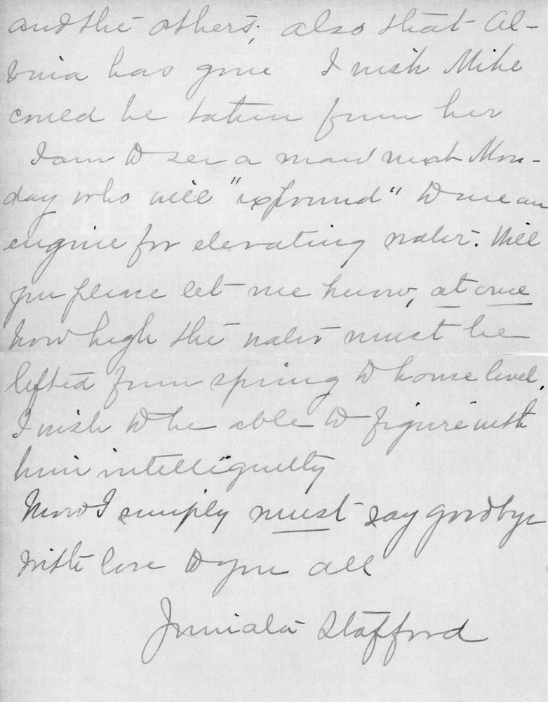 Letter - Juniata Stafford to W G Voorheis Oct 1906