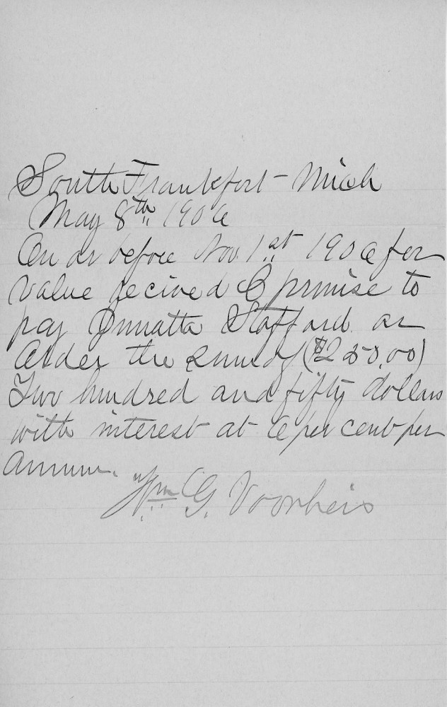 Letter - Juniata Stafford to W G Voorheis Oct 1906