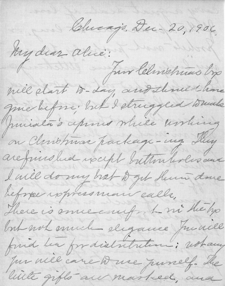 Letter - Juniata Stafford to Mrs W G Voorheis Dec 20 1906