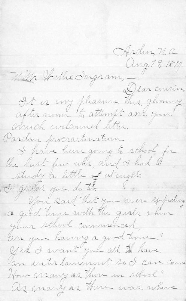 Letter - Maude Sumner to Willie Ingram Aug 19 1894