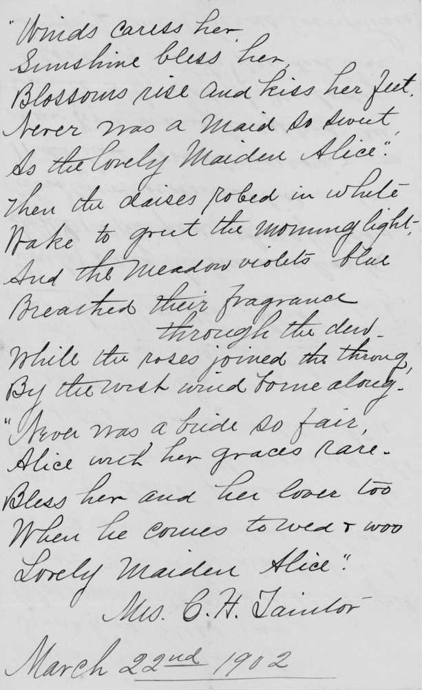 Letter - Mrs C H Taintor to Mrs W G Voorheis Mar 1902