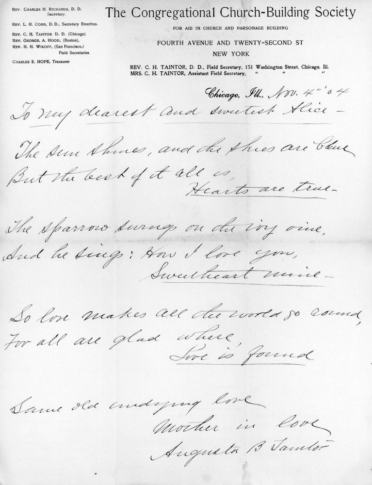 Letter - Augusta B Taintor to Mrs W G Voorheis Nov 4 1904