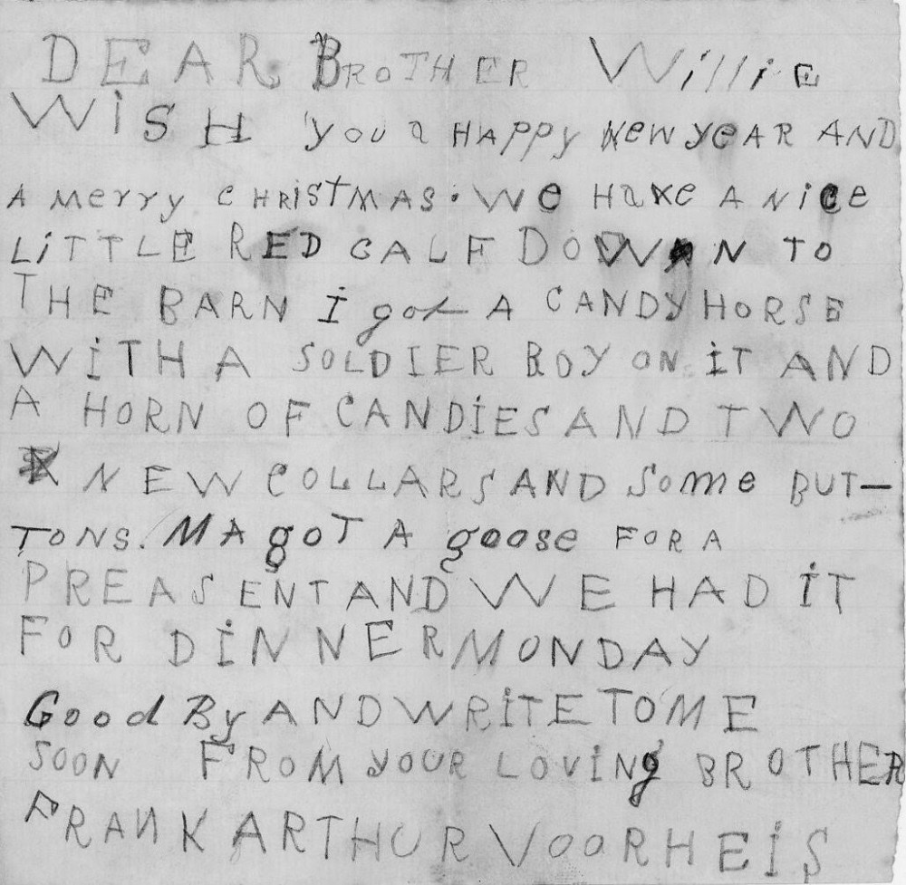 Letter - Frank Arthur Voorheis to brother William G Voorheis