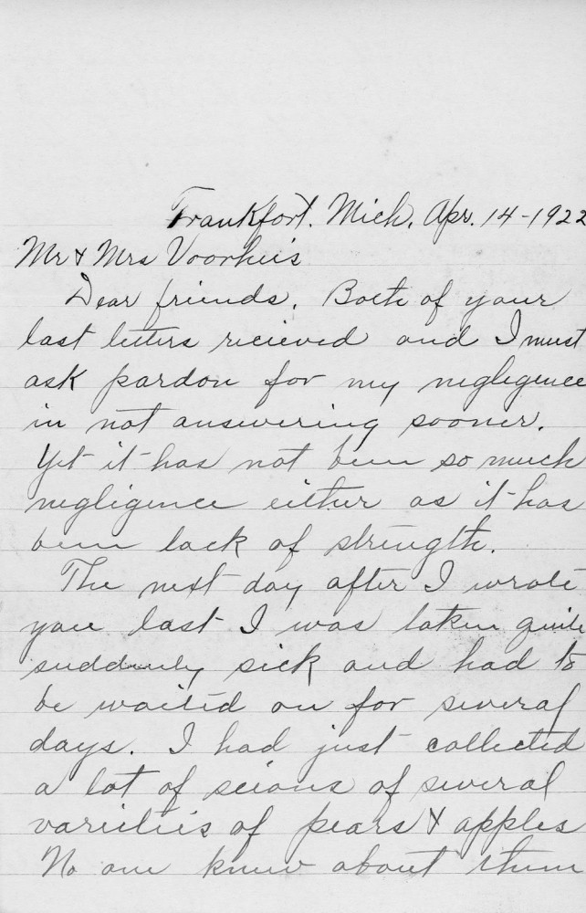 Letter - E J Parker to Mr and Mrs W G Voorheis Apr 20 1922