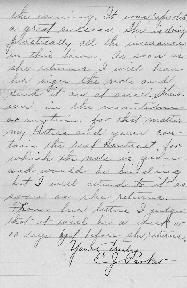 Letter - E J Parker to Mr and Mrs W G Voorheis Apr 20 1922