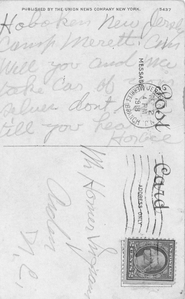 Document - Postcard: Horace G Ingram to Homer Ingram Sep 2 1918