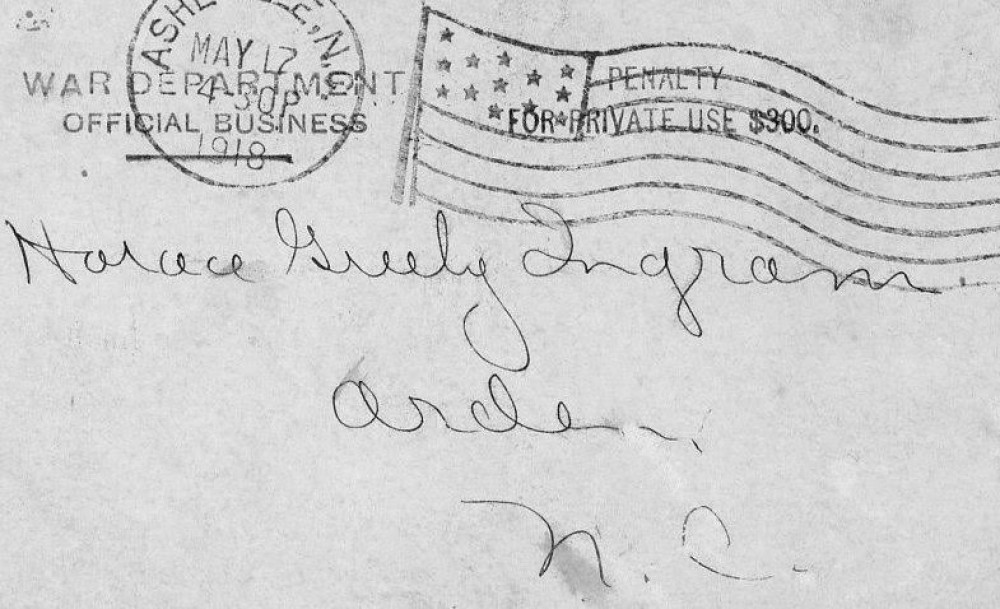 Document - Notice: War Dept to Horace Ingram May 17 1918