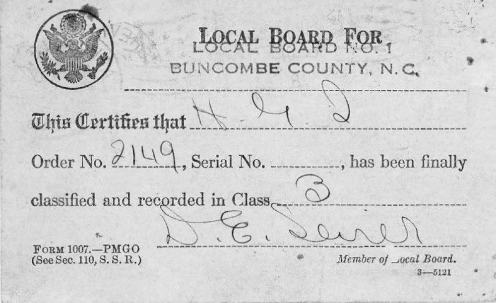 Document - Notice: War Dept to Horace Ingram May 17 1918