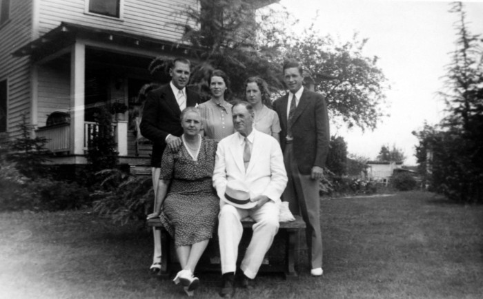 Johnson family.  Vaughn, Mattie McCracken, Helen, William, Lois, and Albert Johnson at Johnson residence Bear Creek Rd Asheville, NC.
