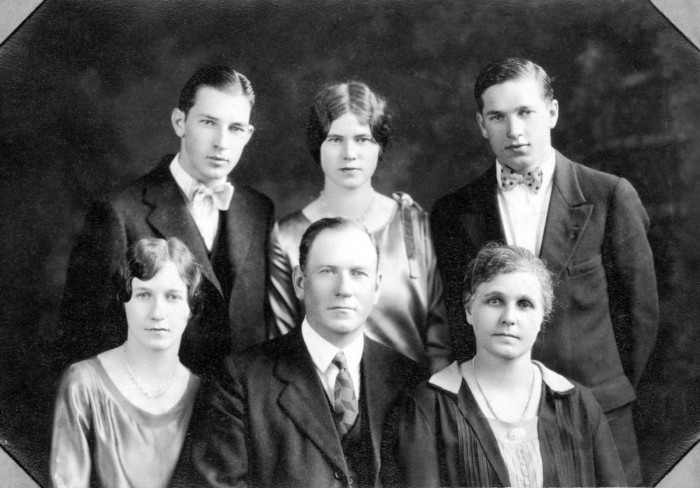 Johnson Family. (Back L to R) Vaughn, Helen, Albert. (Front L to R) Lois, William, Mattie McCracken.