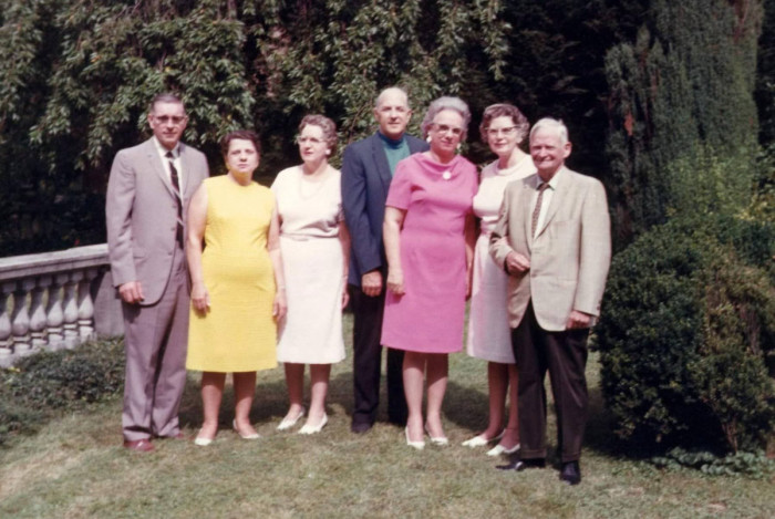 (L to R) Albert and Elizabeth Johnson, Lois J. Sherrod, Vaughn and Kathryn Johnson, Helen and Charles S Norburn. Summer of 1968 at Norburn residence in Asheville, NC.