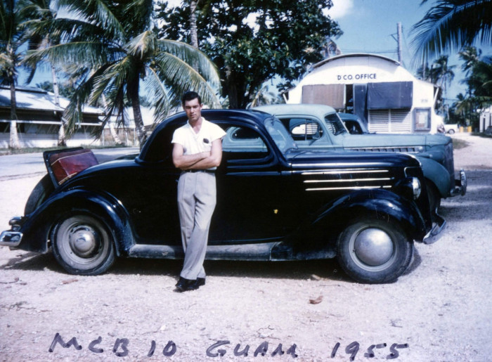 Joe Ingram Guam 1955 with his 1936 Ford