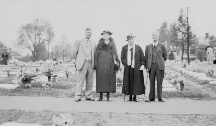(L to R) Russell L Norburn, Mary S Strickland (Sparrow), Susan L Stricklan (Norburn), Charles A Norburn Williamsburg VA Apr 1938. This photo was taken after leaving Martha E Norburn in NY.