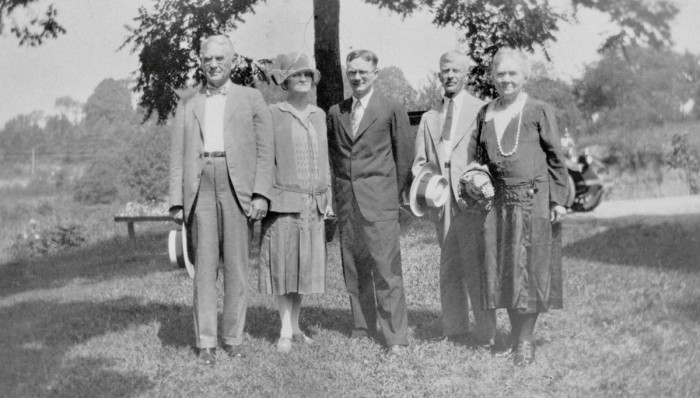 (L to R) Edward F Strickland, Mrs Edward F Strickland, Russell L Norburn, Charles A Norburn, Susan L Strickland (Norburn) 1928