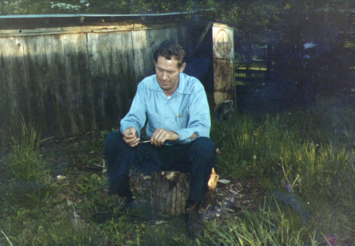 Tom Ingram sitting beside the tool shed on the Horace and Ingram property Long Shoals Rd, Arden, NC